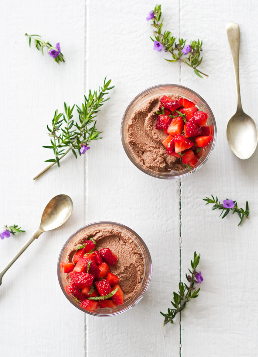 Ricotta Chocolate Mousse with Strawberry and Mint Salad