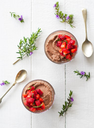 Ricotta Chocolate Mousse with Strawberry and Mint Salad