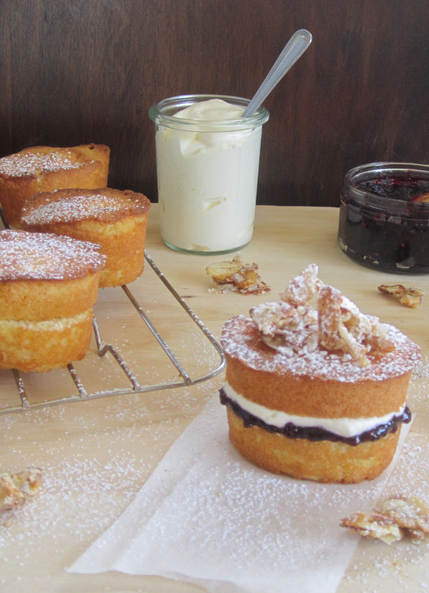 Lemon Victoria Sponge Cakes with Almond Crisps