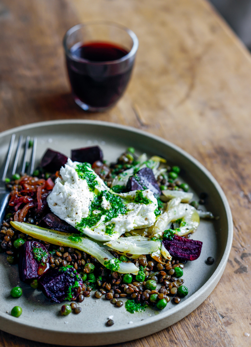 Warm Lentil, Beetroot and Fennel Salad with Herb Dressing