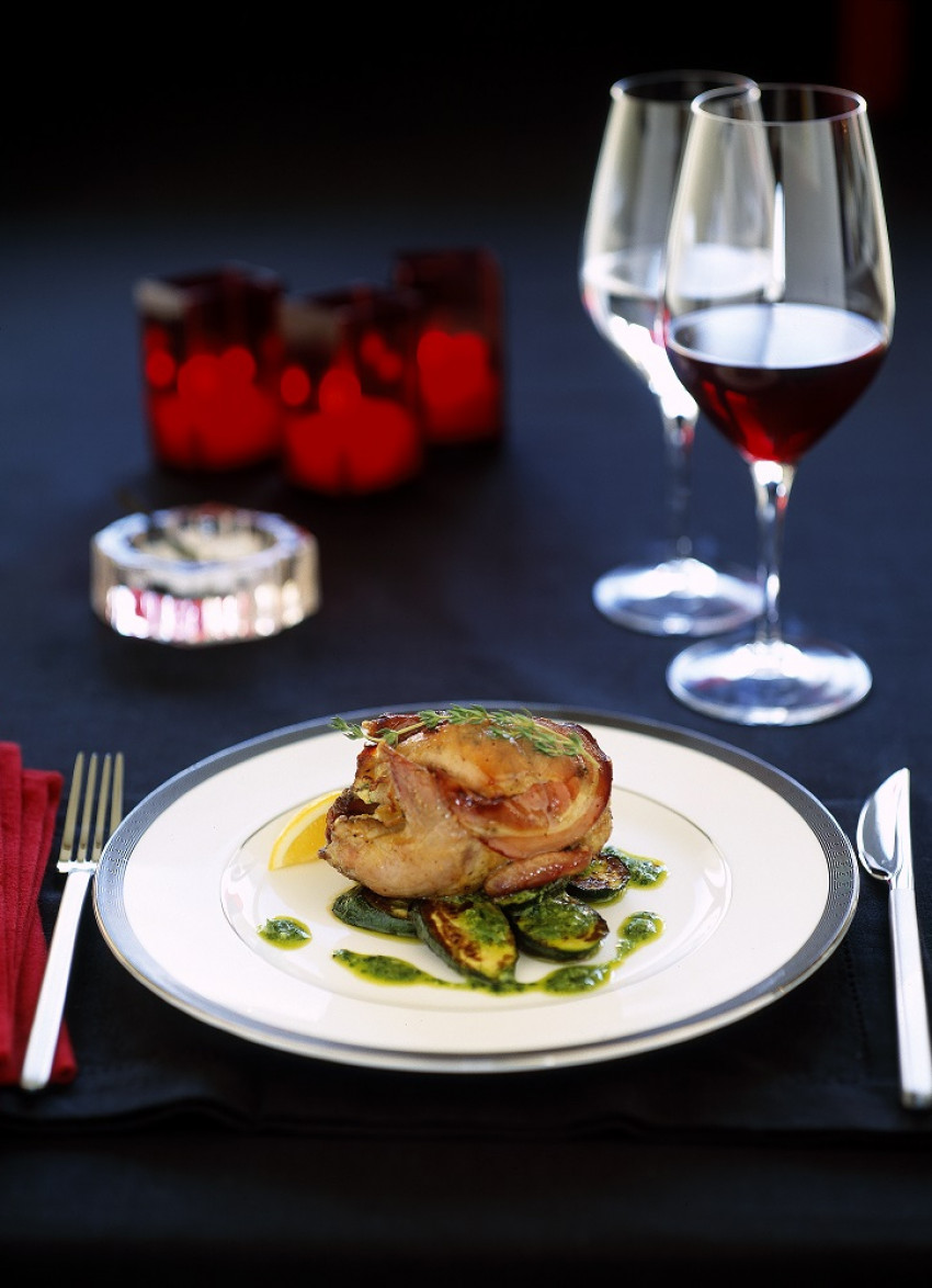 Mascarpone and Pancetta Roasted Quail with Basil Zucchini