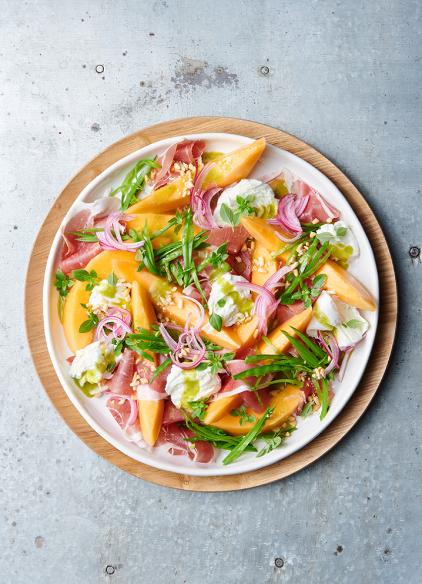 Melon, Mozzarella and Prosciutto Salad 