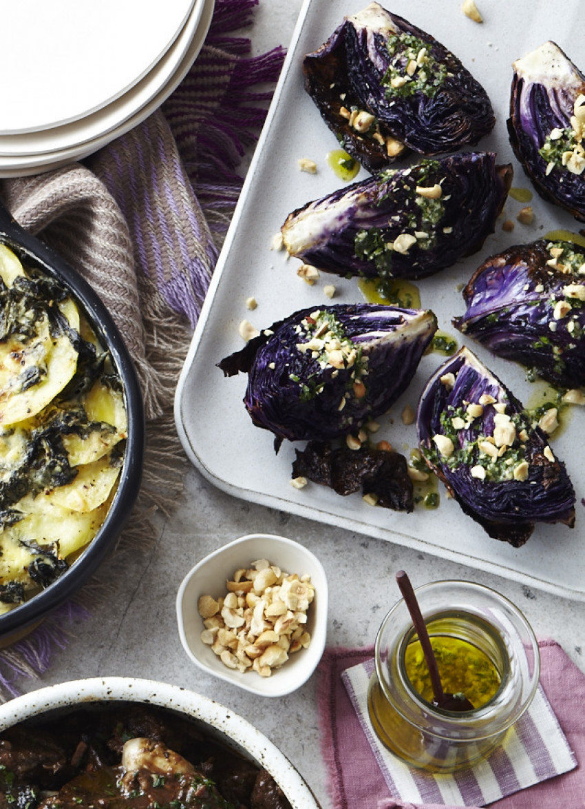 Roasted Red Cabbage with Hazelnut Dressing