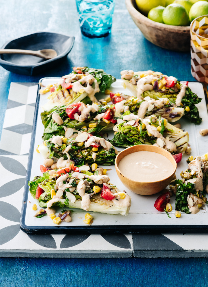 Corn and Cannellini Bean Salsa on Grilled Cos Lettuce