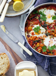Middle Eastern Beans with Baked Eggs