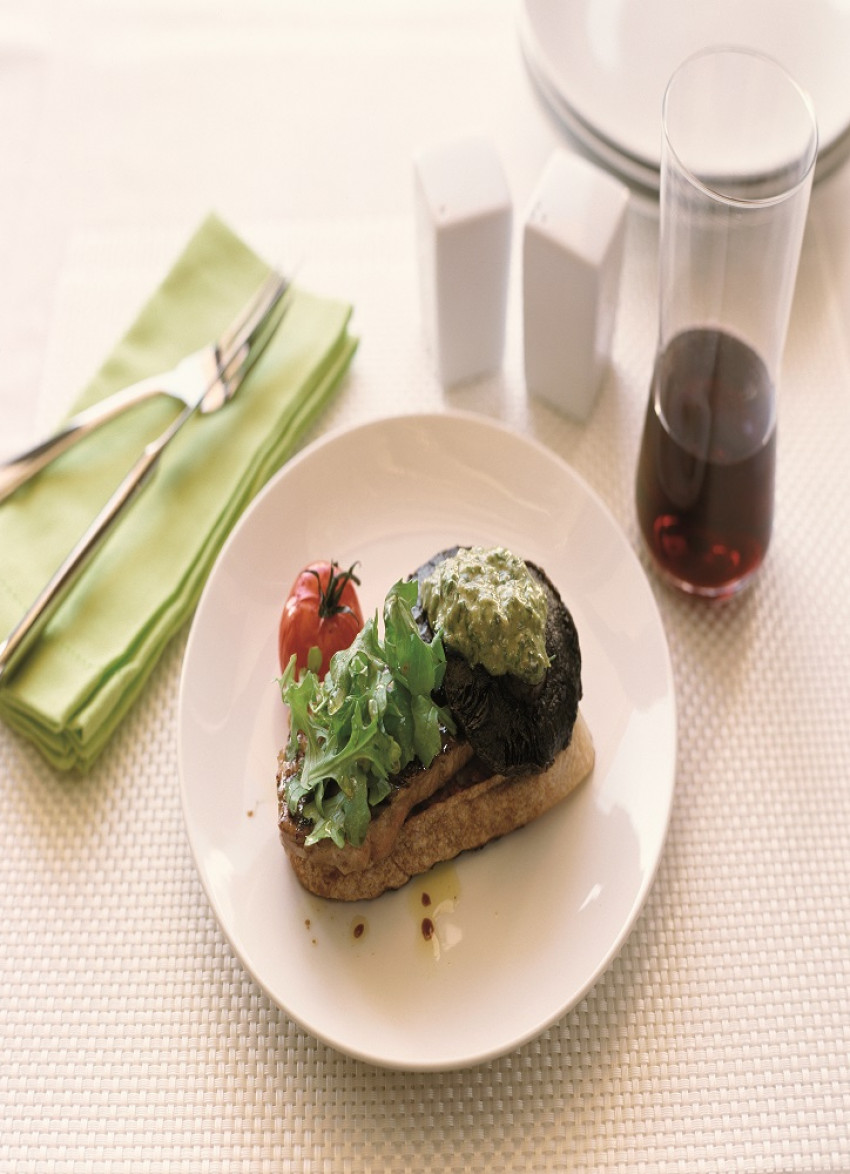 Minute Steak, Roasted Mushrooms and Salsa Verde