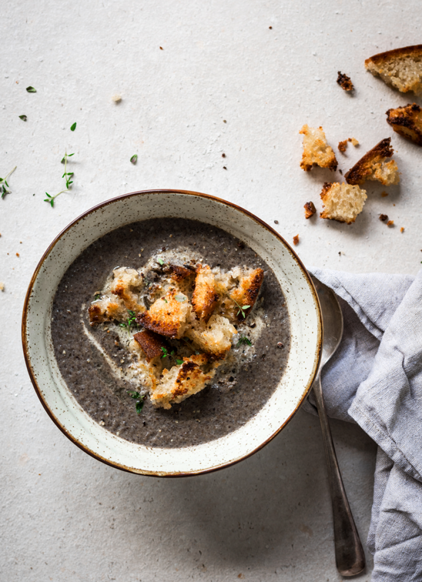 Mushroom Soup with Garlic Sourdough Croutons