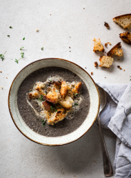 Mushroom Soup with Garlic Sourdough Croutons