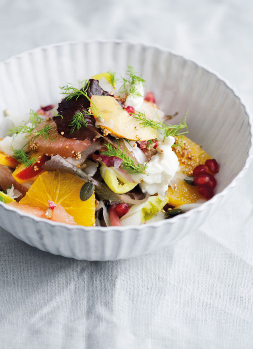 Peach, Orange and Grapefruit Salad with Toasted Quinoa and Goat's Cheese