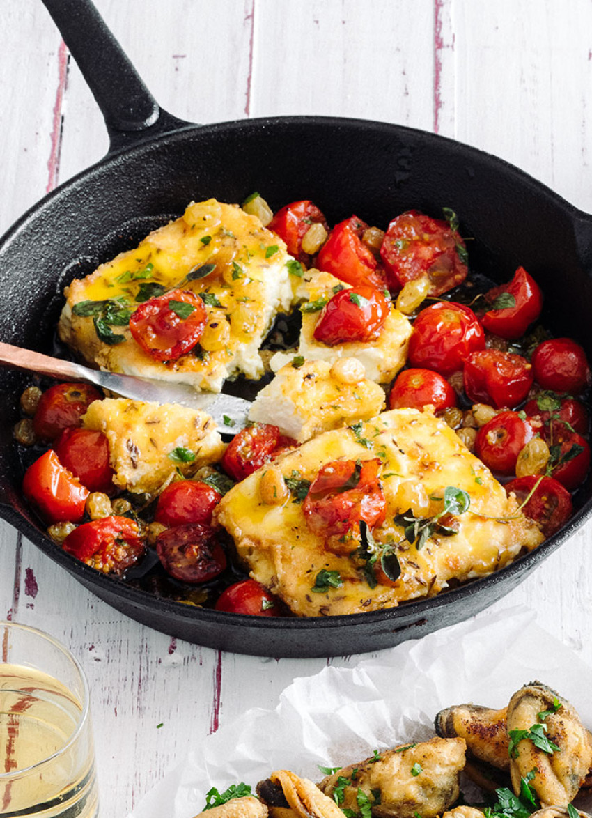 Pan-fried Feta with Honey and Oregano Dressing