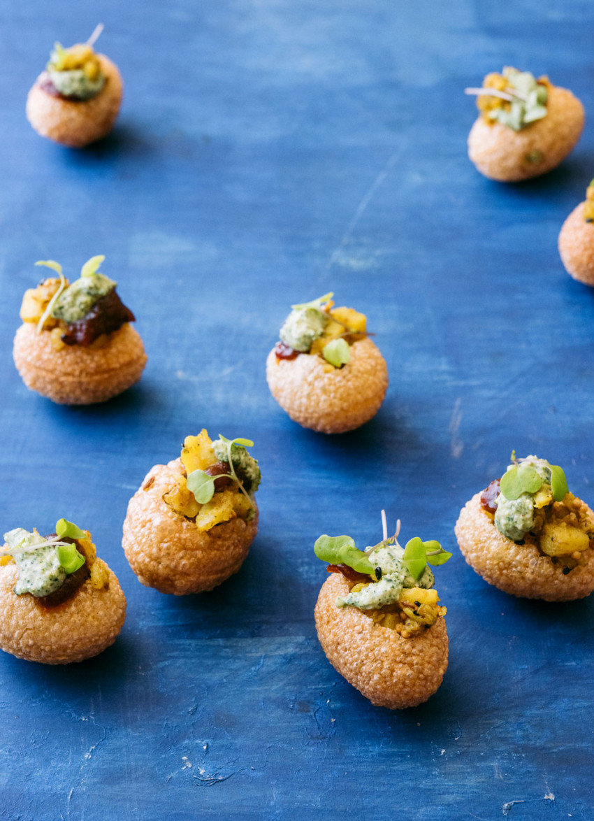 Pani Puri with Spiced Potatoes and Tamarind Chutney