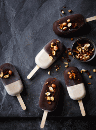 Peanut Butter, Banana and Dark Chocolate Popsicles with Peanut Crumb