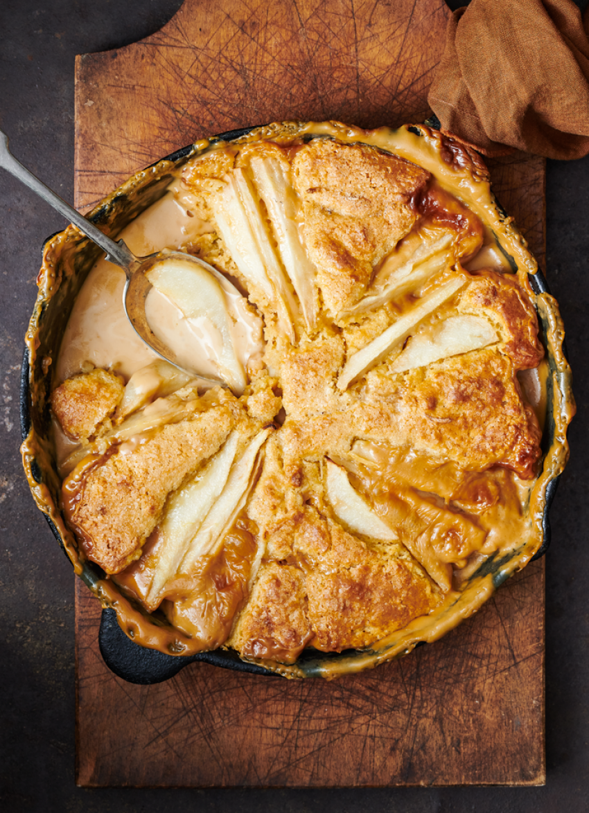 Pear, Ginger and Coconut Caramel Cobbler