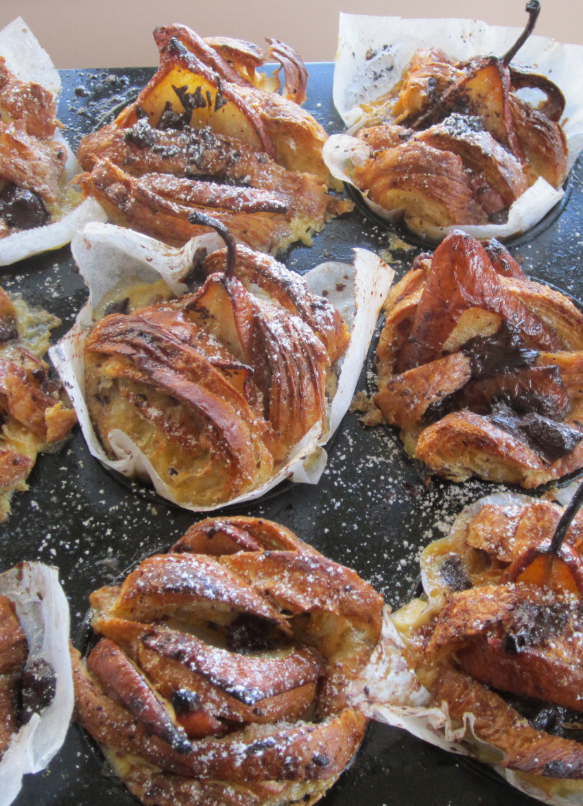 Pear, Chocolate and Croissant Cakes