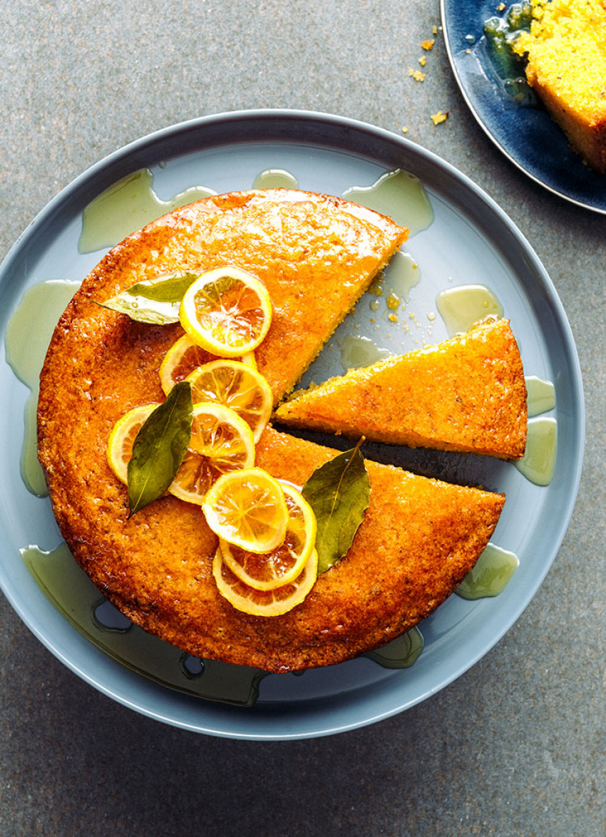 Polenta and Rosemary Cake with Honey and Bay Leaf Syrup