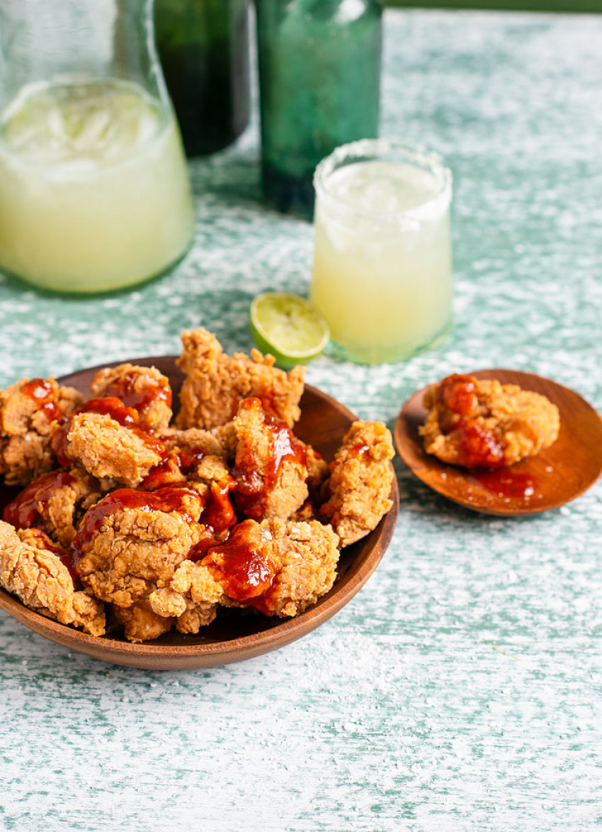 Popcorn Chicken with Honey Barbecue Sauce