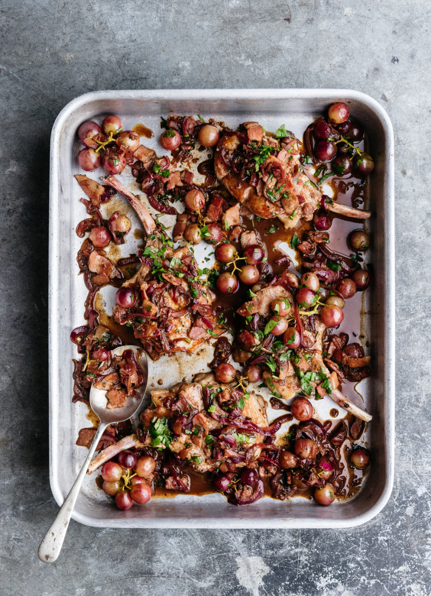 Balsamic Braised Pork Chops with Grapes and Rosemary