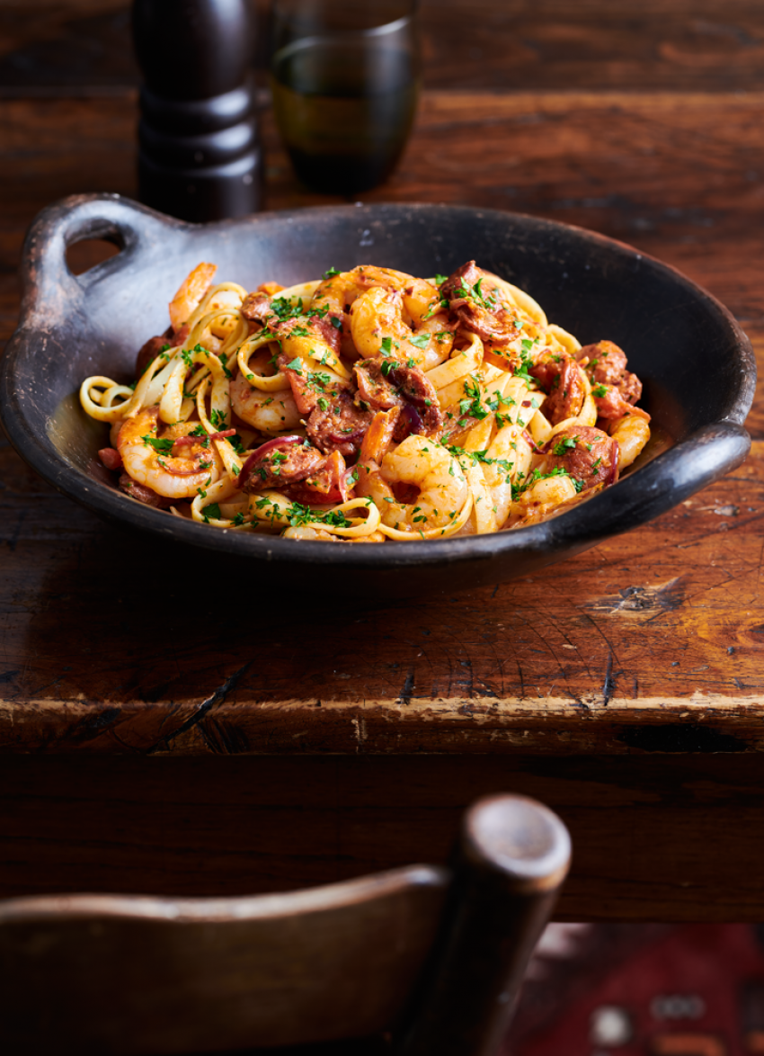 Prawn Chorizo and Chilli Pasta