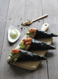 Quinoa Temaki Roll with Smoked Salmon, Tamari Seeds and Wasabi Mayo