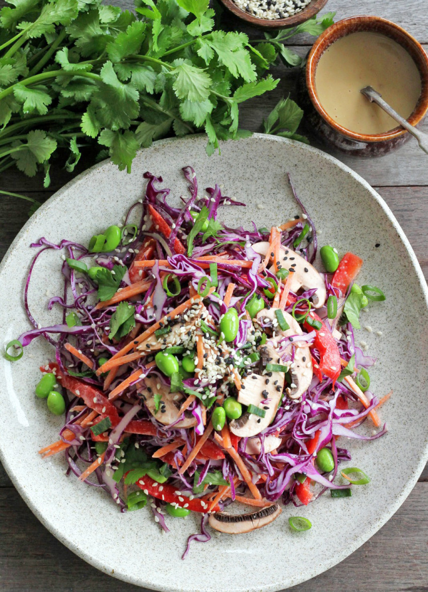 Rainbow Slaw with Miso and Tahini Dressing