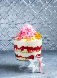 Rhubarb, Raspberry and Rose Water Trifle with Praline
