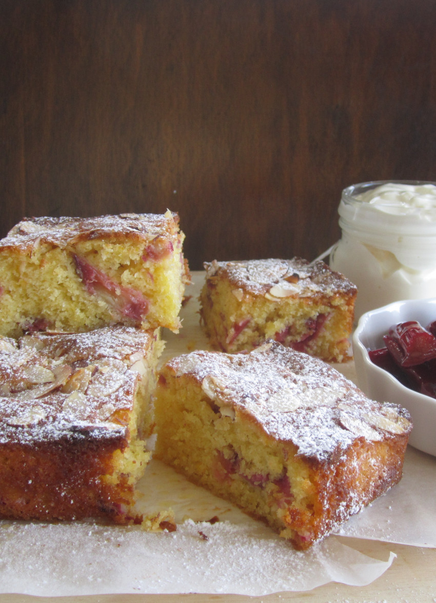 Rhubarb and Coconut Cake with Rose-Hip Roasted Rhubarb