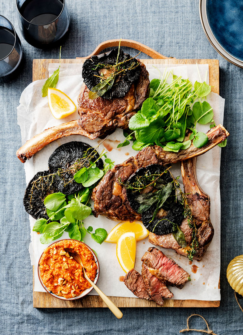 Rib-eye Steaks with Romesco Sauce