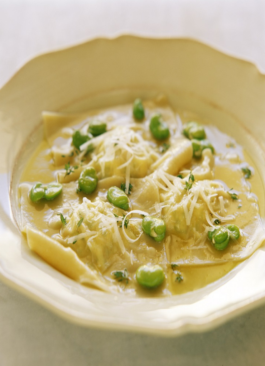 Ricotta and Thyme Ravioli with Broad Bean Sauce