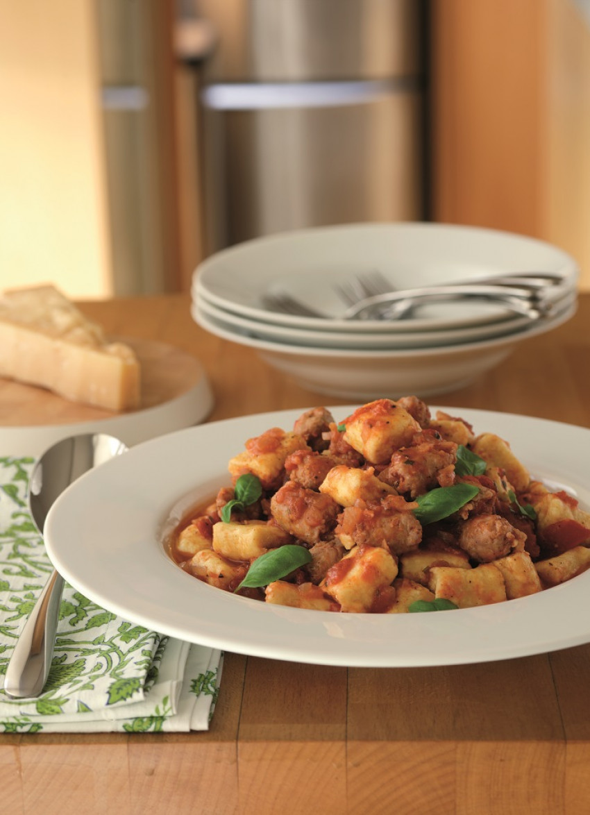 Ricotta Gnocchi with Italian Sausage and Tomato Sauce