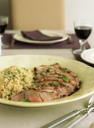 Roast Lamb stuffed with Dates, Almonds and Mint with Lemon and Cumin Couscous