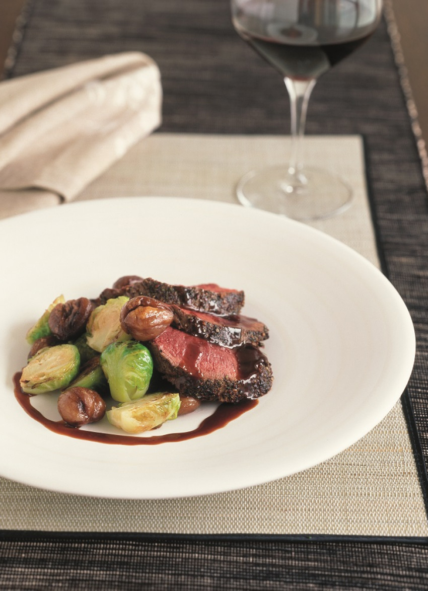 Roast Venison with Brussels Sprouts and Chestnuts
