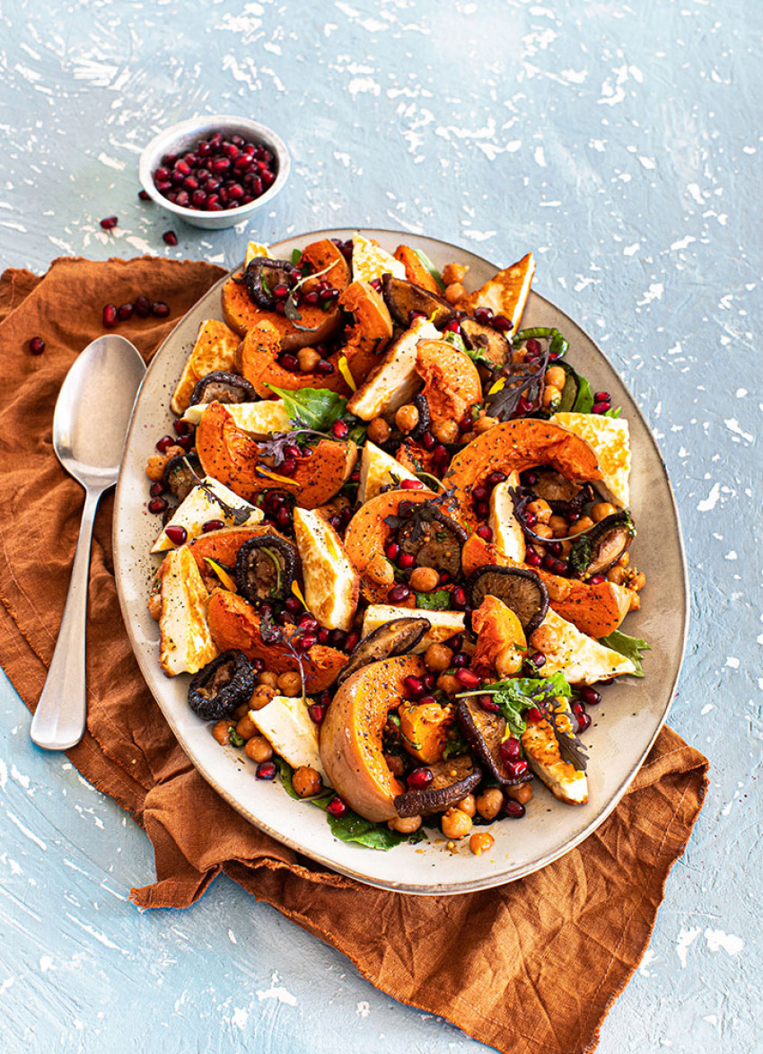 Roasted Butternut Pumpkin, Shiitake Mushroom and Haloumi Salad 