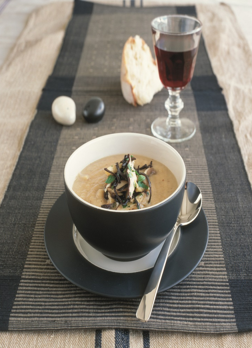 Roasted Parsnip Soup with Mixed Mushrooms