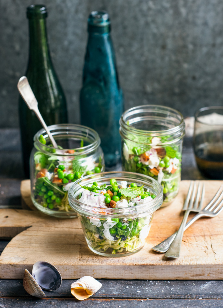 Zucchini, Pea and Feta Salad with Lemon Mayo