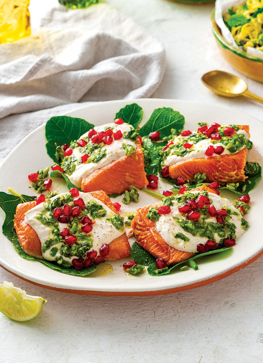 Regal Wood Roasted Salmon with Pistachio and Cardamom Salsa