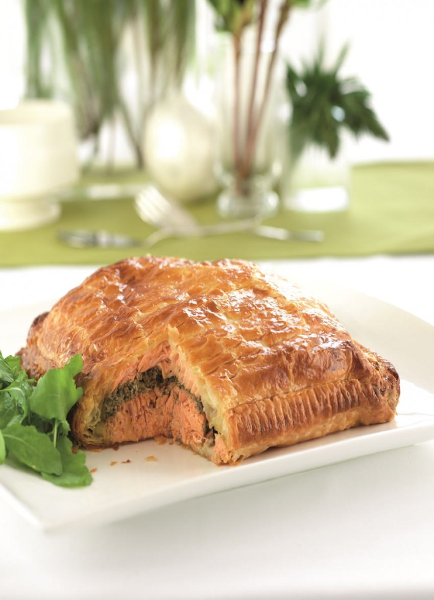 Salmon en Croute with Parsley and Pecan Butter