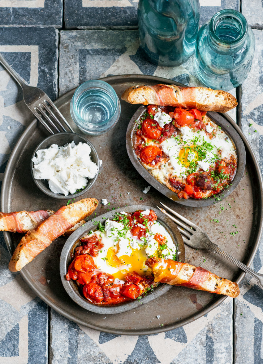 Baked Eggs with Dukkah and Turkish Bread Soldiers