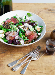 Lentil, Spiced Beef and Watercress Salad with Roast Beetroot, Coriander, Beans and Feta