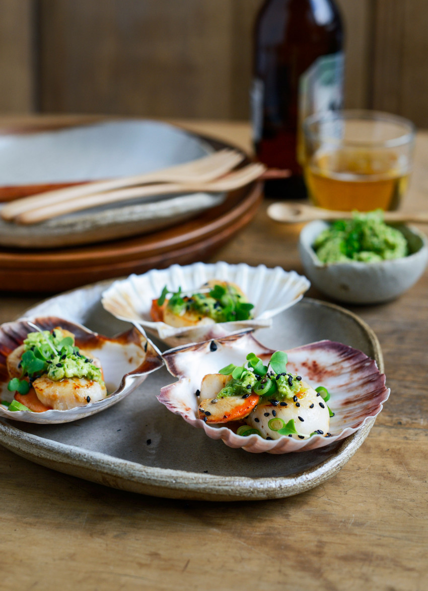 Barbecued Scallops with Miso Spring Onion Butter