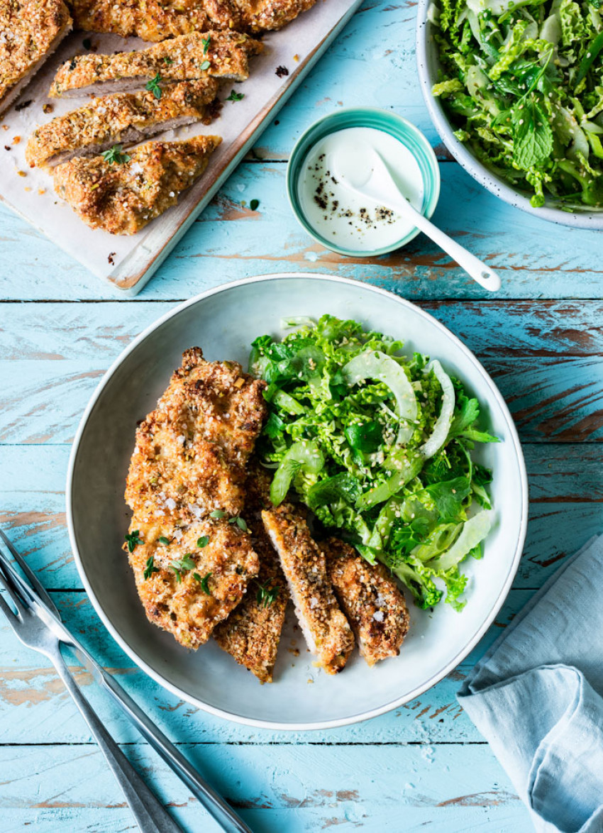 Quinoa, Pistachio and Herb Schnitzel with Herb Slaw » Dish Magazine