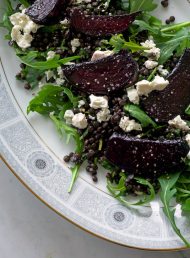 Herby Beluga Lentils with Balsamic Beets, Feta and Rocket