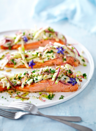 Baked Salmon with Green Apple and Pine Nut Salad