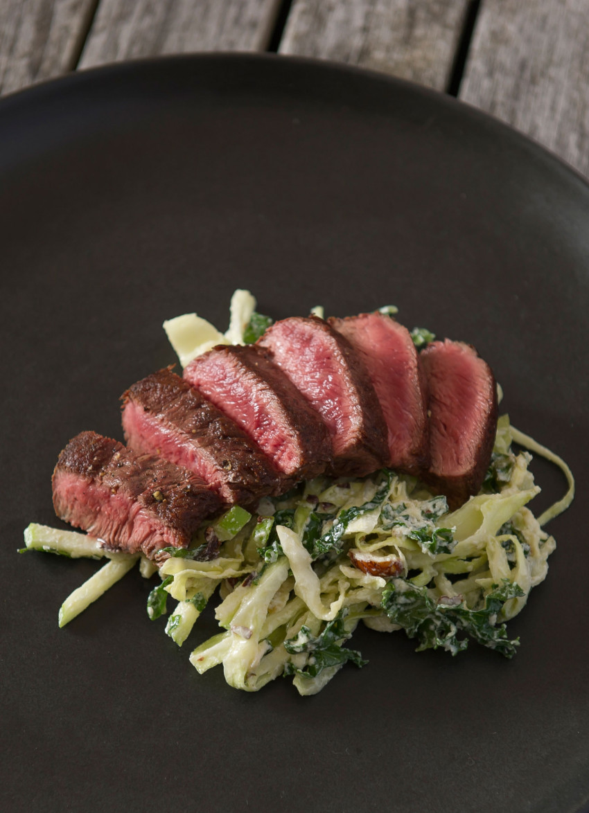 Barbecued Flat-Iron Steak with White Cabbage and Kale Slaw