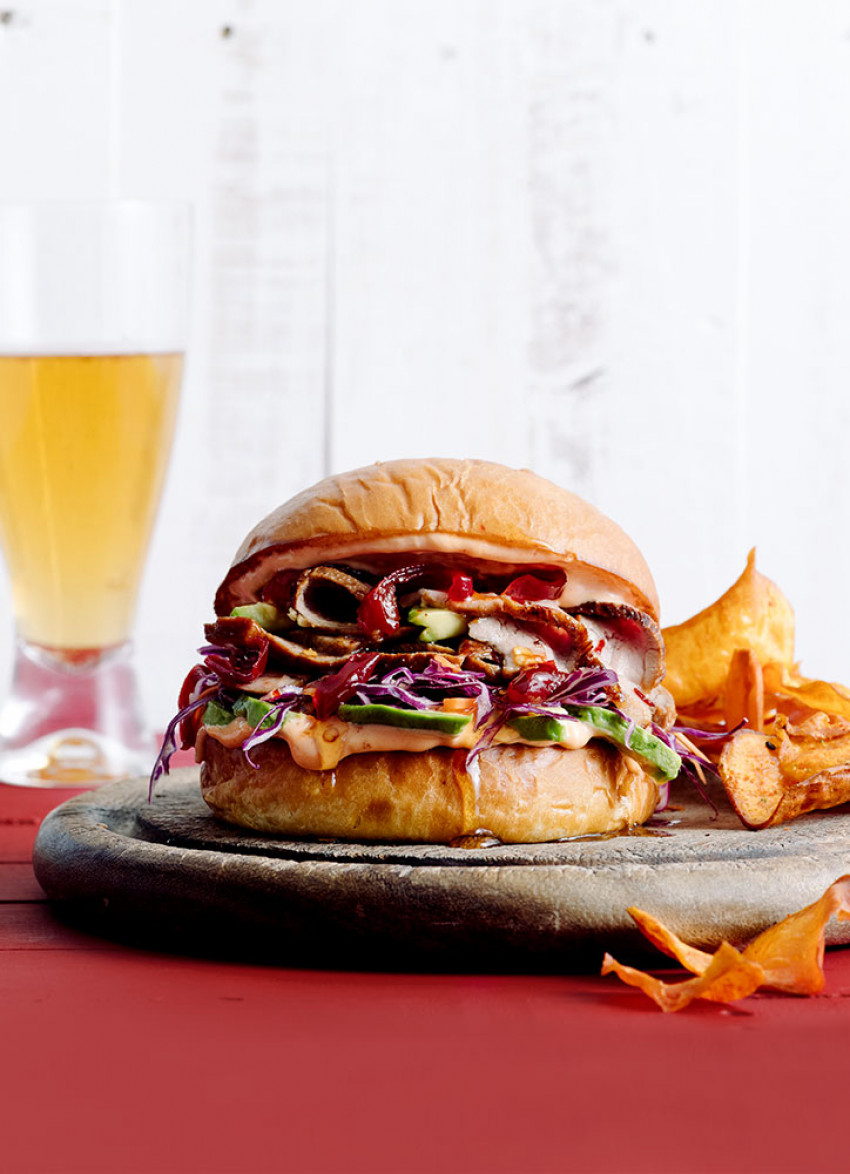 Smoky Pork, Avocado and Slaw Burgers with Chilli Jam