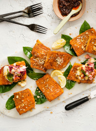 Spiced Salmon with Chickpea and Beetroot Raita Salad