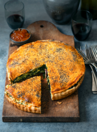 Spinach, Feta, Ricotta, Olive and Currant Pie 