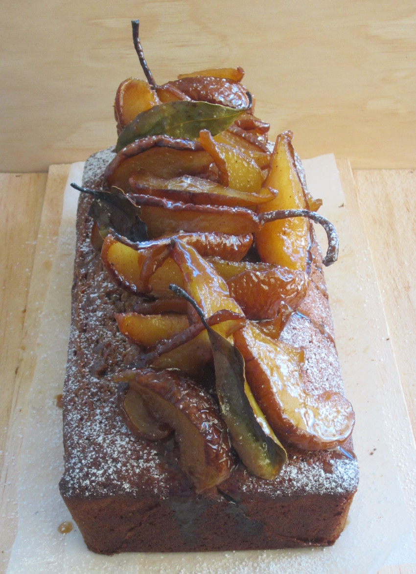 Sticky Ginger Loaf with Cider Roasted Pears