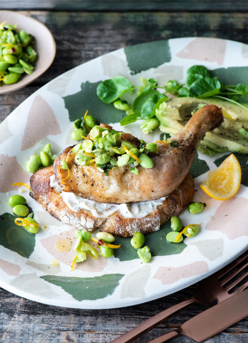 Sumac Roasted Chicken with Crushed Edamame Beans