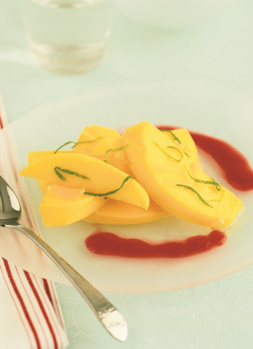 Sweet Ginger and Lime Mango with Raspberry Sauce