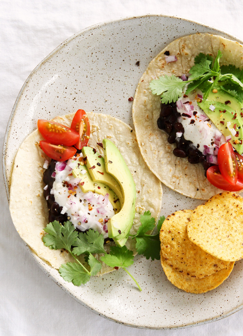 Black Bean Tacos with Macadamia and Garlic Cream